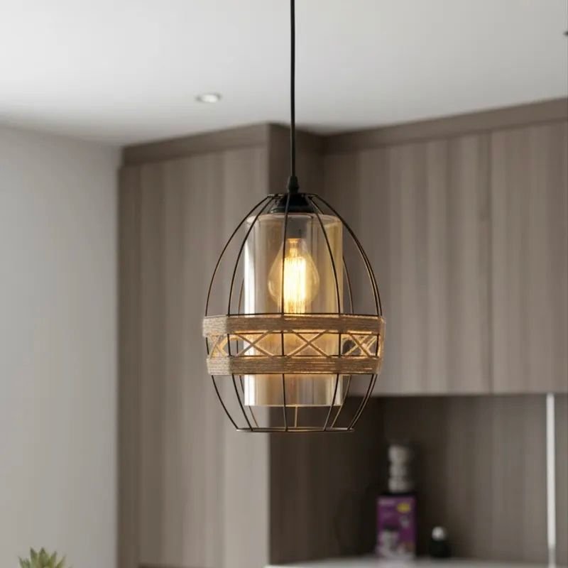 Lustre Métal Verre & Corde Jute – Image 3