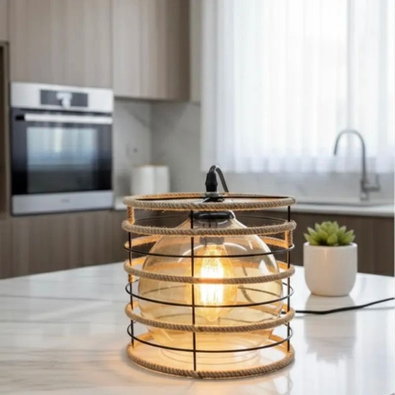 Lustre Métal Verre & Corde Jute – Image 4